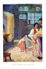 The caption for this illustration reads: While the children follow her gaily. The scene here is