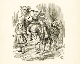 This illustration of Alice and tthe Old Knight on Horseback is from ""Through the Looking-Glass and