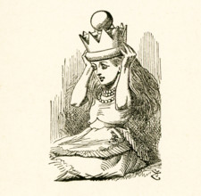 This illustration of Alice putting on the royal crown is from ""Through the Looking-Glass and What