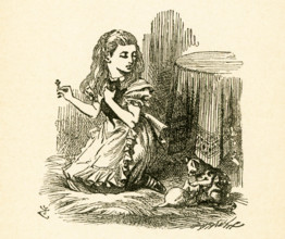 This illustration showing Alice back home and playing with kittens is from ""Through the