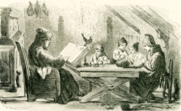 The caption for this illustration that dates to around 1865 reads: All the attention of the little