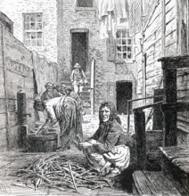 This illustration dates to 1899 and shows an everyday scene in a Tenement House alley in New York