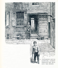 This late 19th-century illustration shows a typical tenement house backyard in New York City. It is