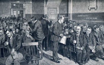 This late 19th-century illustration shows Coffee Night at the Water Street Mission - a weekly feast