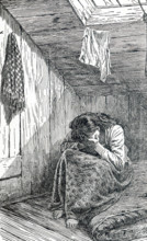 This illustration dates to 1899. The caption reads: A room and its occupant as found in the garret