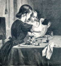 This engraving on wood accompanied an 1881 book on British Painters. The title is ""Baby's Turn,""