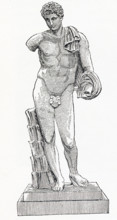 This drawing from 1898 is of the famed statue known as Hermes Belvedere. This coarse-grained white