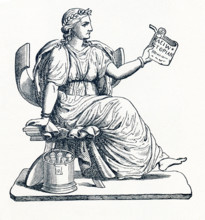 This illustration dates to 1898 and shows Clio, the Muse of history, as prepresented by a statue