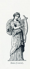 This illustration dates to 1898 and shows a statue of Erato in Louvre Museum. Erato was honored as