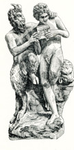 This marble statue shows the god Pan instructing the youth Daphnis in the playing of the panpipes.