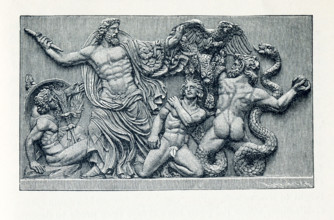 This illustration dates to the 1890s and shows the altar frieze at Pergamon (also Pergamum). Here