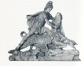 This illustration dates to around 1898 and depicts the sculpture of Mithras (also spelled Mithra)