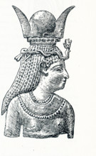 This illustration that deates to around 1898 shows the Middle Eastern goddess Astarte with a horned