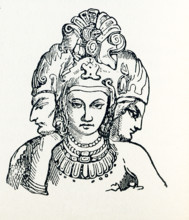 This illustration dates to around 1898 and shows the Trimurti. In Hinduism, the Trimurti represent