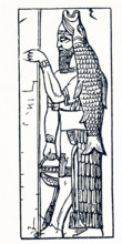 This illustration dates to around 1898 and shows Anou or Dagon from a relief at Nimroud (also