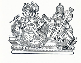 This illustration dates to around 1898 and shows the Hindu deity Brahma with Saraswati. In