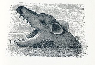 This illustration dates to aroun 1898 and shows the wolf Fenris (also spelled Fenrir. The name