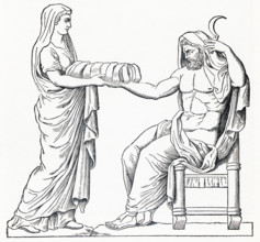 This illustration, dating to 1898, shows the ancient Greek/Roman deities Cronus and Rhea. According