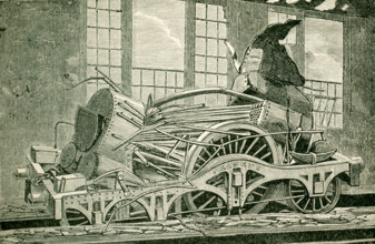 This illustration dates to the 1870s and shows an explosion of a boiler, which, considering the