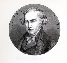 This 1870s illustration shows James Watt, the Scottish inventor and mechanical engineer. James Watt