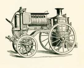 This illustration dates to the 1870s and shows Merryweather's Steam Fire Engine. Merryweather &