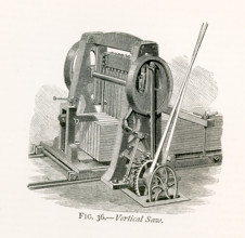 This illustration dates to the 1870s and shows a vertical saw. Everybody is familiar with the