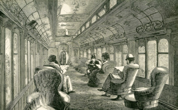 This illustration dates to the 1870s and shows the interior of a Pullman car on the Midland Railway