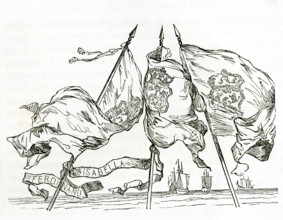 This illustration dates to around 1846 and shows the flags of Isabella and ferdinand, who sponsored