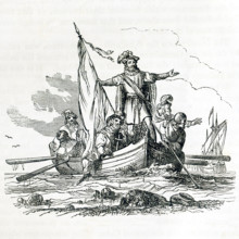 This illustrations dates to around 1846 and shows Columbus about to land in Hispaniola. In