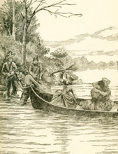 This illustration shows the capture of Miss Jemima Boone (sister of Daniel Boone) and her friends