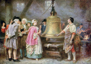 This illustration dates to 1922 and is titled Liberty Bell's First Note 1793. The artist is L J G