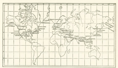 The image dates to the early 1920s. Around the world by Aeroplane. Chart of the epochal air voyage