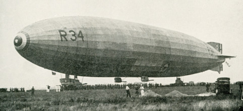 This photo dates to the early 1920s. The caption reads:The British Dirigible R-34 which flew across