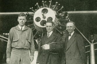 The caption reads:  Three Transatlantic Flyers. At the left is Colonel Charles A. Lindbergh, who