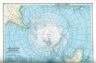 This map dates to the 1920s and shows the Antarctic regions, with the routes taken by various