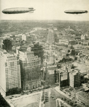 This photo dates to the early 1920s. Its caption reads: The ""Akron"" and the ""Los Angeles"" in