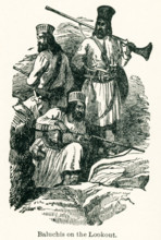 This illustration dates to the early 1920s. The caption reads: Baluchis on the Lookout. The