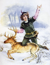 This image, dating to around 1899, shows the first Prince of Wales as a young boy hunting a deer.