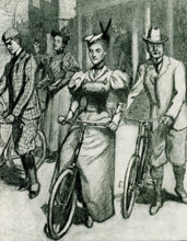 The 1897 caption for this illustration reads: The Wheel of Today,  The start from the Westchester