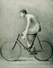 The 1897 caption for this illustration reads: The Wheel of Today,  A side view of A A Zimmerman in