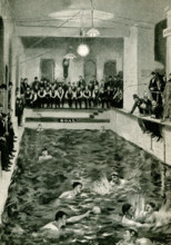 The 1897 caption for this illustration reads: Water Polo at New York Athletic Club.