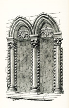 This  illustration of a window in Oakham Castle is from John Ruskin's essay ""the Seven Lamps of