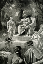 Plato teaching in his open-air school. Not far from Athens was a beautiful plantation that was