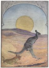 This 1912 image by J M Gleeson illustrates Kipling's The Sing Song of Old Man Kanagroo. The