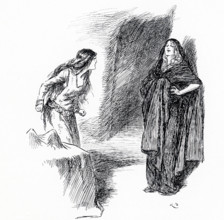 The early 1900s caption reads: ""Gudrun rose and came towards Brynhild."" In Norse mythology,