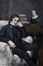 This illustration shows Robert and Clara Schumann. They belonged to the Romantic movement. Robert