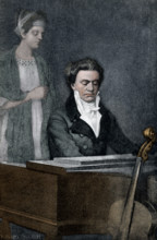 This illustration shows the German composer Ludwig van Beethoven and the Countess Therese.