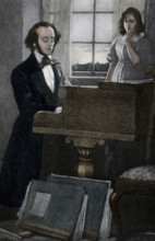 This illustration shows Felix Mendelssohn (1809-1847), a German composer, pianist, organist and