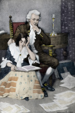 This illustration shows the Austrian composer Wolfgang Amadeus Mozart (1756-1791) and his wife