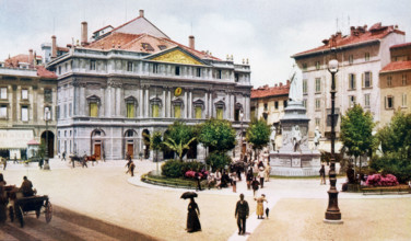 This illustration of the opera house La Scala in Milan, Italy, dates to 1908. It was inaugurated in